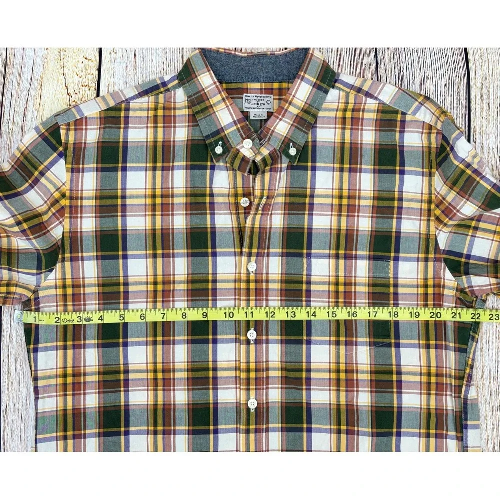 J Crew Tailored Fit‎ Plaid Shirt Large Green Yellow Button-Down Cotton Casual